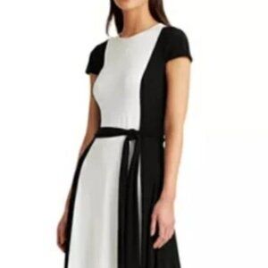 Women’s Belted Two-Tone Dress – Size 6P – Black/White – Above Knee - STUNNING!